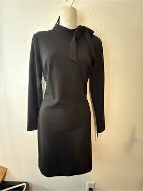 Calvin Klein Black Long-Sleeve Tie-Neck Dress